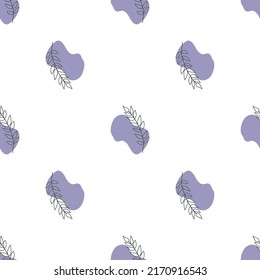 Seamless pattern with leaves and abstract shapes. Abstract Minimalistic Art. Cute kids nursery repeat background. Design in boho style for printing on textile or paper.