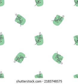 Seamless pattern with leaves and abstract shapes. Abstract Minimalistic Art. Cute kids nursery repeat background. Design in boho style for printing on textile or paper.