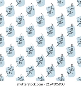 Seamless pattern with leaves and abstract shapes. Abstract Minimalistic Art. Cute kids nursery repeat background. Design in boho style for printing on textile or paper.