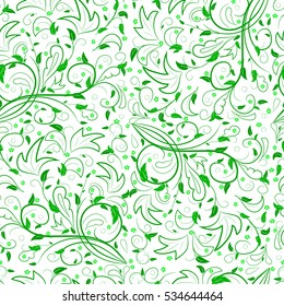 Seamless pattern leaves with abstract swirl on a white background. Can be used as a background, decor, decoupage, textile, invitation.