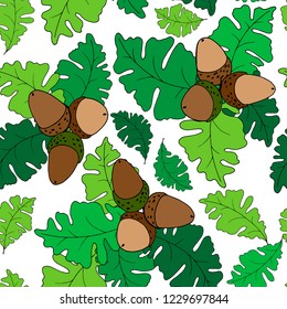 seamless pattern with leaves and acorns