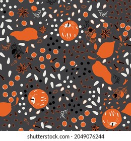 nahtloses Muster mit Blättern, Äpfeln, Kürbiskernen.Vektordesign für Papier, Gewebe und andere Oberflächen