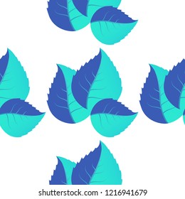 Seamless pattern of leaves arranged randomly on white