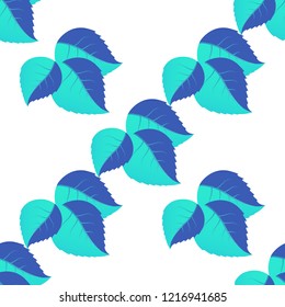 Seamless pattern of leaves arranged randomly on white