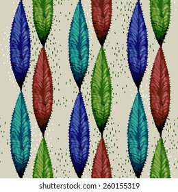 Seamless pattern with leaves. The leaves are arranged in vertical rows. Can be used for curtains, wallpaper, pattern fills, web page background, surface textures.