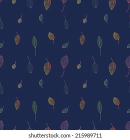 Seamless pattern with leaves, autumn background.