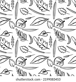 seamless pattern with leaves. autumn background. black outline