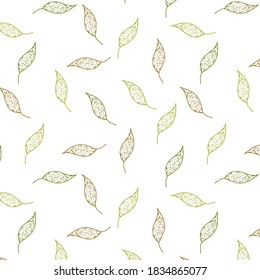 Seamless pattern. Leaves background. Outline. Hand drawn. Printing. Wallpaper.