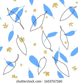 Patrón transparente con hojas. Bonito fondo con plantas hechas a mano. Impresión vectorial de naturaleza.