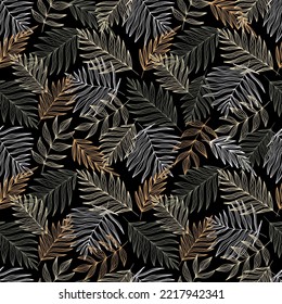 Seamless pattern leaves. Beautiful repeating print with hand-drawn exotic plants.