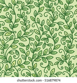 Seamless pattern with leaves for beauty, health care, cosmetics, spa and organic food. Thin line style.