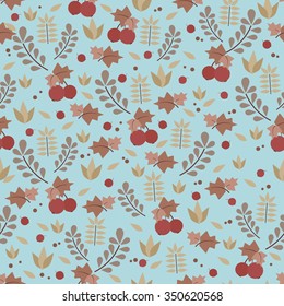 Seamless pattern with leaves and berries