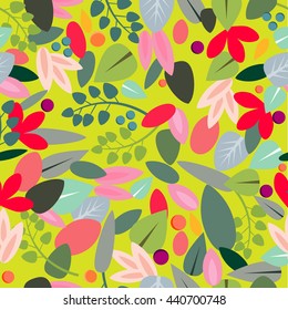 Seamless pattern with leaves and berries design, vector drawing