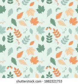 Seamless pattern leaves and berries nature