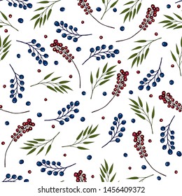 seamless pattern of leaves and berries. New Year's, plant, botanical. vector illustration eps10