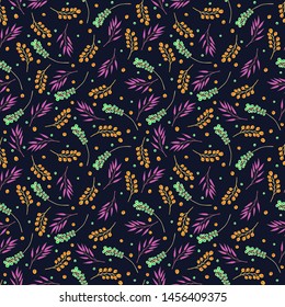seamless pattern of leaves and berries. New Year's, plant, botanical. vector illustration eps10