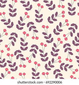 Seamless pattern with leaves and berries. Vector illustration