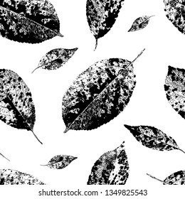 Seamless pattern of leaves, black and white vector illustration.