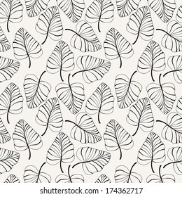 Seamless pattern with leaves. Black and white illustration.