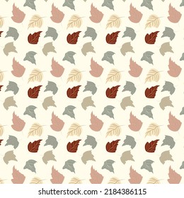 Seamless pattern of leaves in boho color on white background, Seamless botanical pattern in boho colors flat vector