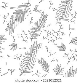 Ein nahtloses Muster mit Blättern. Botanisches nahtloses Muster. Kontur schwarz-weiß botanischen nahtlosen Muster. Herbst verlässt Liniengrafik. editierbarer Strich