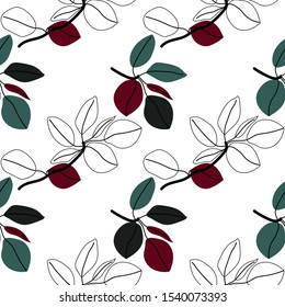 Seamless pattern with leaves. Botanical floral backdrop. Stylized background. Vector illustration.