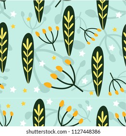 Seamless pattern with leaves. Botanical illustration. Tropical background with exotic plants. Design for fabric, for Wallpaper, textiles, books, printing, magazine