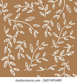seamless pattern of  leaves and branch nature geometric with brown color background vector illustration
