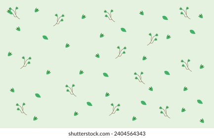 Seamless Pattern of leaves branch and leaves print on sky light green Background vector illustration, clothing, fabrics, textiles, wallpaper and bedsheets. Colorful Seamless Pattern with Tiny leaves.