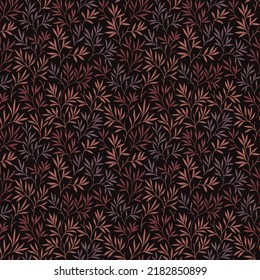 Seamless pattern with leaves. Branches and leaves. Black background. Cute pattern with leaves. Floral endless pattern plants. Elegant the template for fashion prints. Vector texture