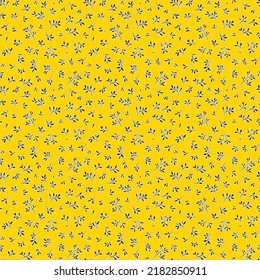 Seamless pattern with leaves. Branches and leaves. Bright yellow  background. Cute pattern with black leaves. Floral endless pattern plants. Elegant the template for fashion prints. Vector texture