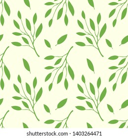 Seamless pattern with leaves, branches.  Green silhouette