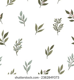 Seamless pattern with leaves and branches on a white background for children's textiles, scrapbooking paper, cards.