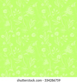 seamless pattern with leaves, branches, stems and  colors. Light elements on a green background
