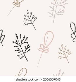 Seamless pattern of leaves, branches, trees in muted beige tones. Vector illustration for print, textile, packaging, wallpaper, wrapping paper, clothing.