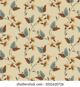 Seamless pattern with leaves. Branches and leaves. White background. Cute pattern with leaves. Floral endless pattern plants. Elegant the template for fashion prints. Vector texture
