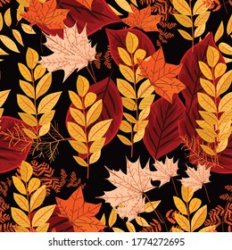 seamless pattern with leaves. Bright and stylish autumn theme background.