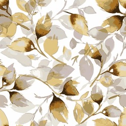 Seamless Pattern Of Leaves With Brown Watercolor Textured Flower And Leaf Background Elements