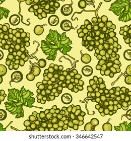 Seamless pattern with leaves and bunches of grapes. Background.