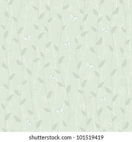 Seamless pattern with leaves and butterflies