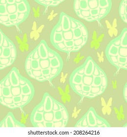 Seamless pattern with leaves and butterflies.Floral background.