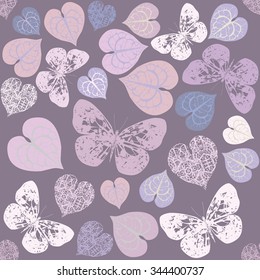 Seamless pattern with leaves and butterfly silhouettes.
Template can be used to fabric design, wallpaper and decorative paper.