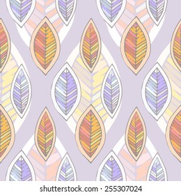 Seamless pattern of leaves in a cartoon style. Can be used for curtains, wallpaper, pattern fills, web page background, surface textures. 
