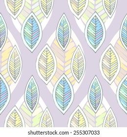 Seamless pattern of leaves in a cartoon style. Can be used for curtains, wallpaper, pattern fills, web page background, surface textures. 