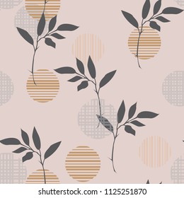 Seamless pattern with leaves and circles