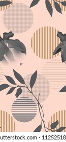 Seamless pattern with leaves and circles