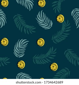 Seamless pattern of leaves and citrus.