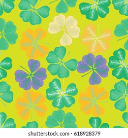 Seamless pattern with  leaves of clover