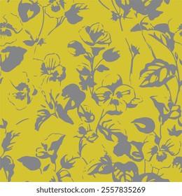 seamless pattern with leaves and curls. Monochrome abstract floral background. Stylish texture
