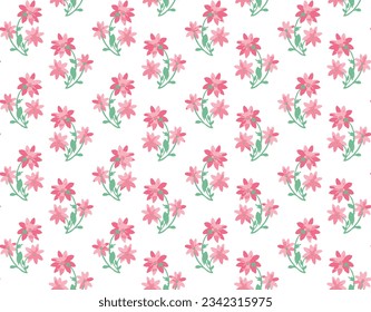 Seamless pattern with leaves. Cute elegant red flowers vector illustration. Background for poster or cover. Figure for textiles. Decorative floral elements for invitation and postcard design.